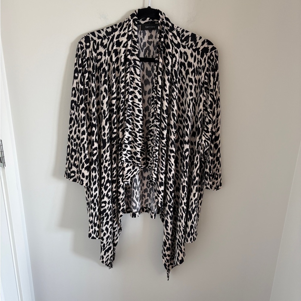 Karen Kane Black and Cream Animal Print Open Cardigan